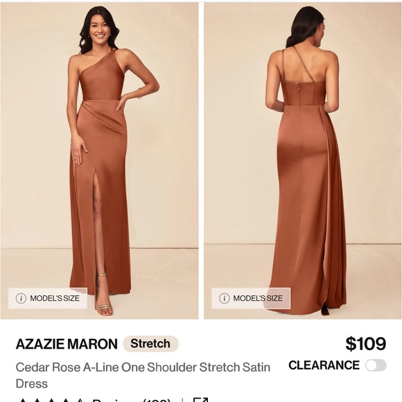 Azazie Maron Stretch Satin Dress in Cedar Rose - Picture 2 of 8